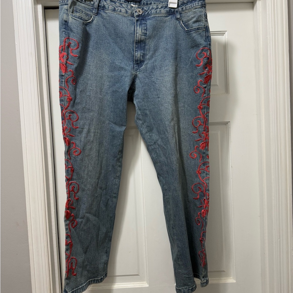 Denim 24/7 Blue and Red Straight Leg Jeans